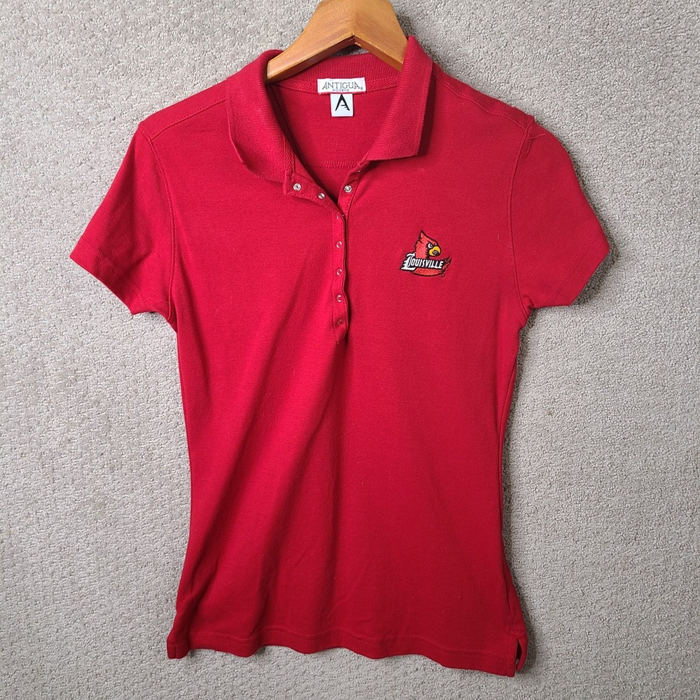 Antigua Shirt Womens S Red Louisville Cardinals Polo Snap Button Cotton‎ Casual